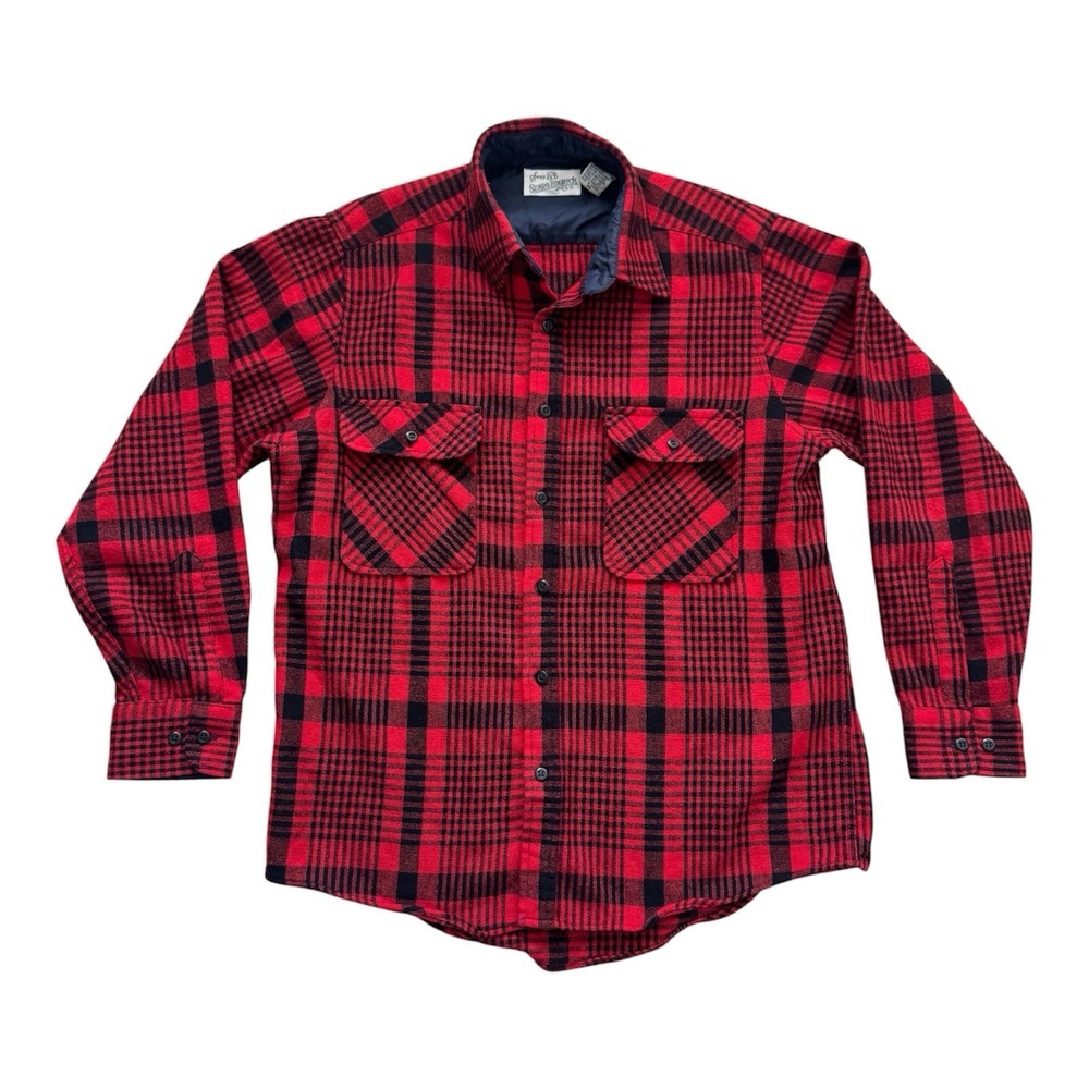 SEARS ROEBUCK & CO Vintage Men's Red Black Plaid Thick Flannel Shirt (MEDIUM)